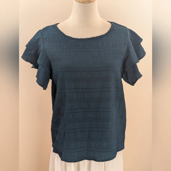 NWT Emery Rose Women's Size Medium Elegant Deep Teal Blue Ruffle Sleeve Top - Picture 10 of 10